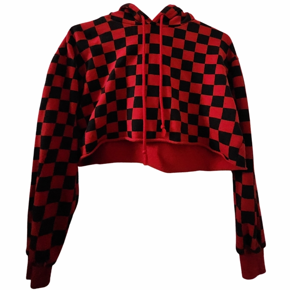 Used Small Forever 21 Cropped Checkered Hoodie